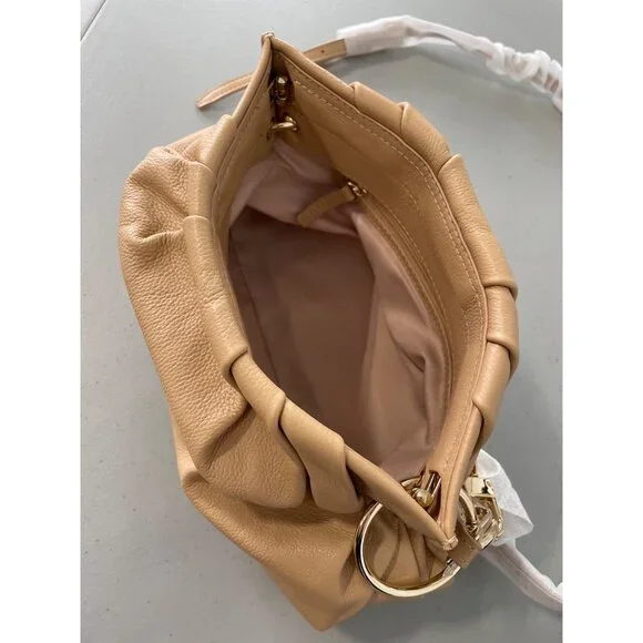 C Wonder by Christian Siriano Genuine Leather Clutch Crossbody Tan Gold Neutral - Picture 5 of 8